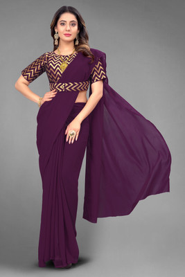 Tejal Creation Self Design Bollywood Georgette Saree(Purple)