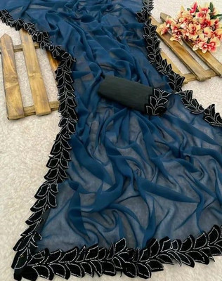 Sayal Creation Self Design Bollywood Georgette Saree(Blue)
