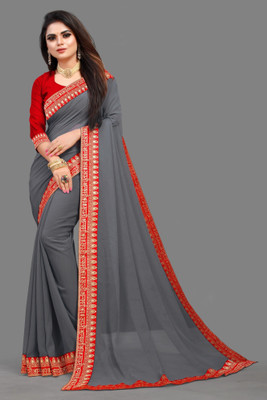 omeeka Embellished Bollywood Georgette Saree(Grey)