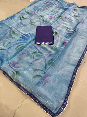 Sareez House Blocked Printed Bollywood Jimmy choo Saree(Blue)