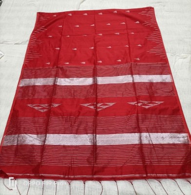 matri textile Woven, Temple Border Tant Cotton Silk Saree(Red)