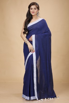 Tant Story Woven Handloom Cotton Blend Saree(Blue, White)