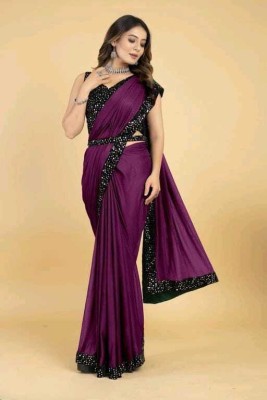 KABARIYA CREATION Striped Bhagalpuri Chiffon Saree(Purple)