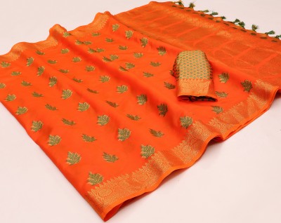 rangbhakti Self Design Kanjivaram Cotton Silk, Jacquard Saree(Orange)