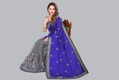 Yozzby Embroidered Bollywood Georgette Saree(Blue)