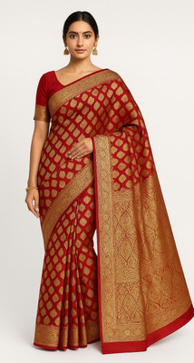Royalsilk Woven Banarasi Handloom Silk Blend Saree(Red)