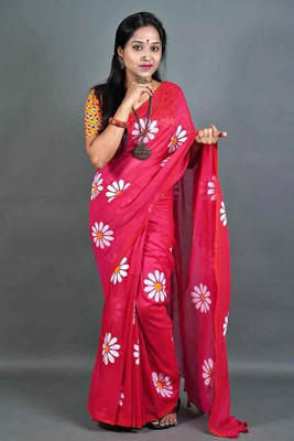 HouseOfCommon Printed Handloom Cotton Blend Saree(Multicolor)