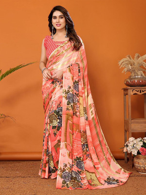 Moda Rapido Printed, Self Design Daily Wear Georgette Saree(Pink)