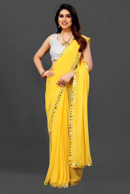 Manan Creation Embellished Bollywood Georgette Saree(Yellow)