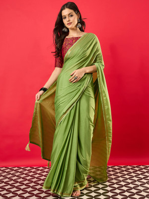 Sareemall Solid/Plain Banarasi Silk Blend Saree(Light Green)