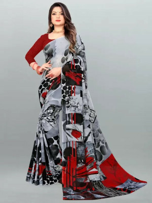 SVB Sarees Printed Banarasi Georgette Saree(Grey)