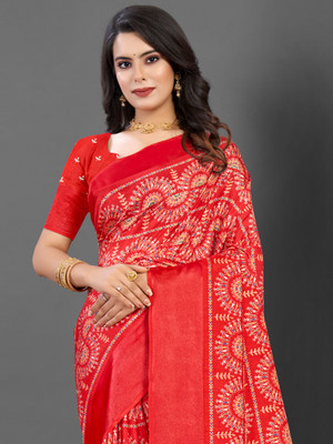 Sareemall Printed Daily Wear Silk Blend Saree(Red)