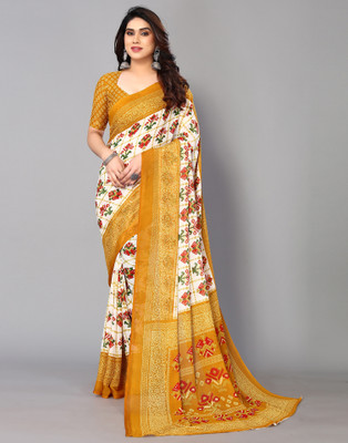 Samah Floral Print, Geometric Print, Printed Daily Wear Georgette Saree  (White, Yellow, Multicolor) For Rs. 259 @ 50 %