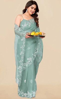 Vijay Fashion Embroidered Garara Saree Net Saree(Green)