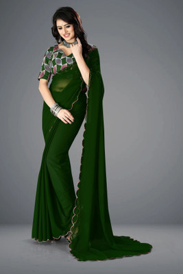 JenaFashion Embroidered Kanjivaram Georgette Saree(Green)