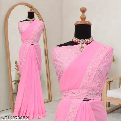 Aplihub Self Design Baluchari Georgette Saree(Pink)