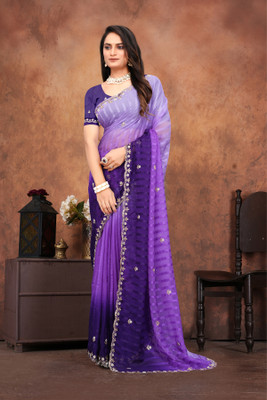 Aika Embroidered Bollywood Linen Saree(Purple)