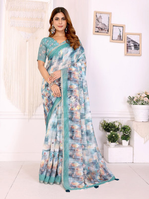 BINAKA FASHION Printed, Digital Print, Floral Print Daily Wear Chanderi Saree(Multicolor)