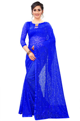 LOROFY Self Design Bollywood Net Saree(Blue)