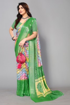 FABMORA Printed, Embellished Bollywood Chiffon, Brasso Saree(Light Green)