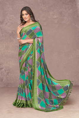 Nandita Printed Bollywood Satin Saree(Green)