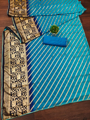 supalee tex Printed Bandhani Georgette Saree(Light Blue)