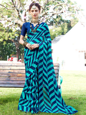 Sitanjali Floral Print Bollywood Georgette Saree(Dark Blue)