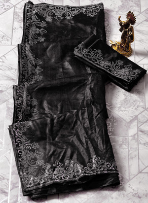 Dharam Creation Embellished Bollywood Georgette Saree(Black)