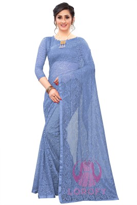 LOROFY Self Design Bollywood Net Saree(Light Blue)