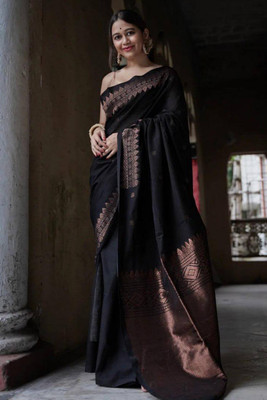 Suhanioi Self Design Bollywood Silk Blend Saree(Black)