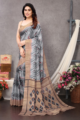 MIRCHI FASHION Printed, Geometric Print Daily Wear Chiffon, Georgette Saree(Grey, Beige)