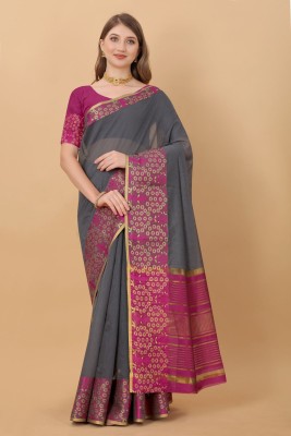 AdiYogiClothing Striped, Woven Banarasi Cotton Silk Saree(Red)