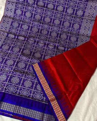 Sijileen Temple Border, Solid/Plain Sambalpuri Silk Blend Saree(Red)