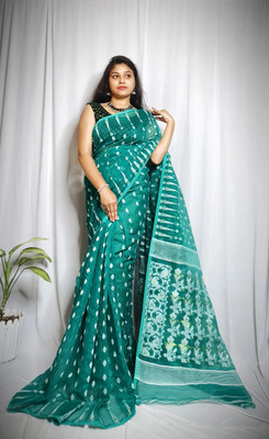 CommonHouseee Self Design Tant Pure Cotton Saree(Green)