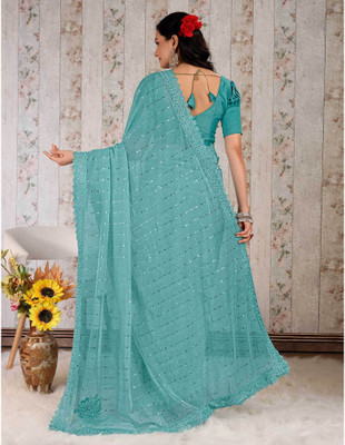 Amavii Embellished Bollywood Lycra Blend Saree(Light Blue)