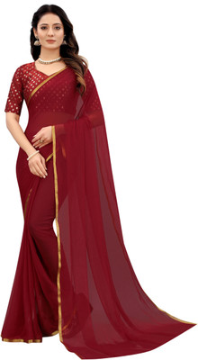 HouseOfCommon Solid/Plain Daily Wear Georgette Saree(Maroon)