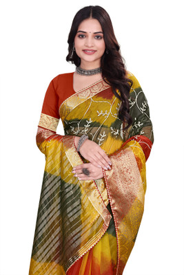 Aarunika MNT Woven, Embellished Bollywood Organza Saree(Multicolor)