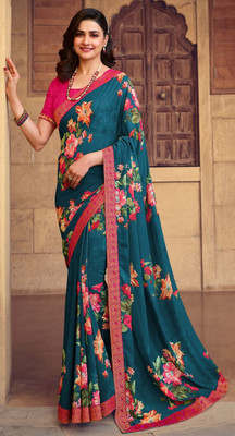 Hensi sarees shop Woven Bhagalpuri Georgette, Art Silk Saree(Blue)