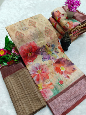 HangerStories Woven Kanjivaram Linen, Cotton Linen Saree(Orange)