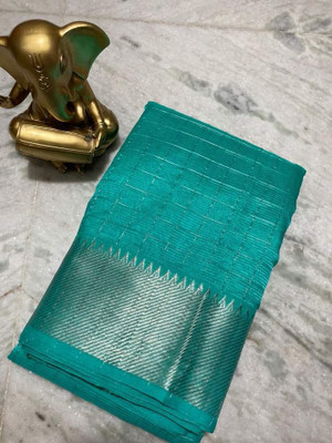 Zafreen Handloom Checkered, Woven Bhagalpuri Cotton Silk Saree(White)