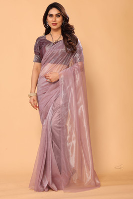 MYSTERY BOX Solid/Plain Bollywood Net Saree(Purple)