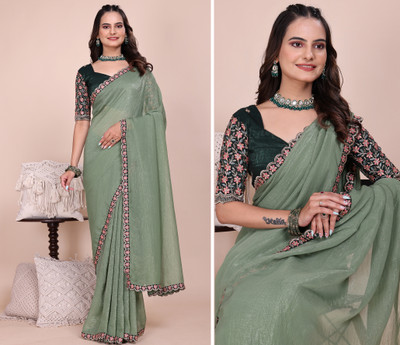 niesha fashion Embroidered, Solid/Plain Bollywood Chiffon Saree(Light Green)