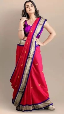 Upalksh Woven, Self Design Paithani Cotton Silk, Jacquard Saree(Red)