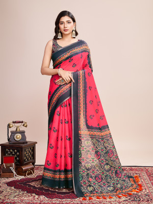 OFLINE SELECTION Printed Daily Wear Linen Saree(Pack of 2, Multicolor)