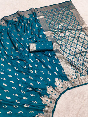 Bansari Textiles Woven Banarasi Silk Blend Saree(Light Blue)