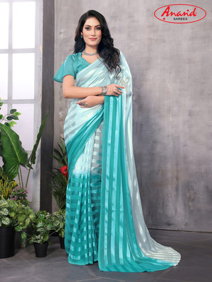 Anand Sarees Self Design Bollywood Satin Saree(Light Blue)