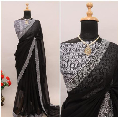 Pireva Self Design, Solid/Plain, Embroidered Bollywood Georgette Saree(Multicolor)