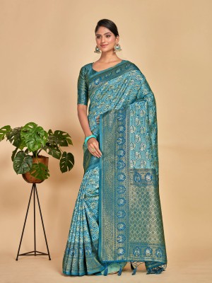 MIMOSA Woven Kanjivaram Art Silk Saree(Light Blue)