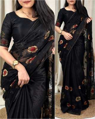 Tasrika Embroidered Bollywood Chiffon Saree(Black)