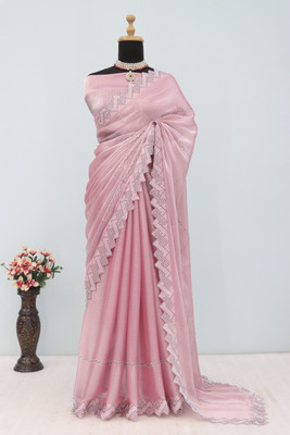 JENNI FEB Embellished Bollywood Jimmy choo Saree(Pink)